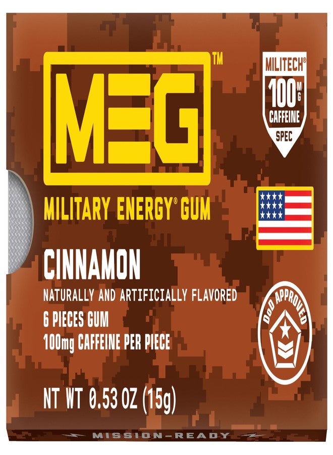 MEG (Military Energy Gum - Cinnamon| Energy Caffeine Gum | 100mg Caffeine Per Piece |Fast-Acting Performance Boost - 12 Packs - Image 2